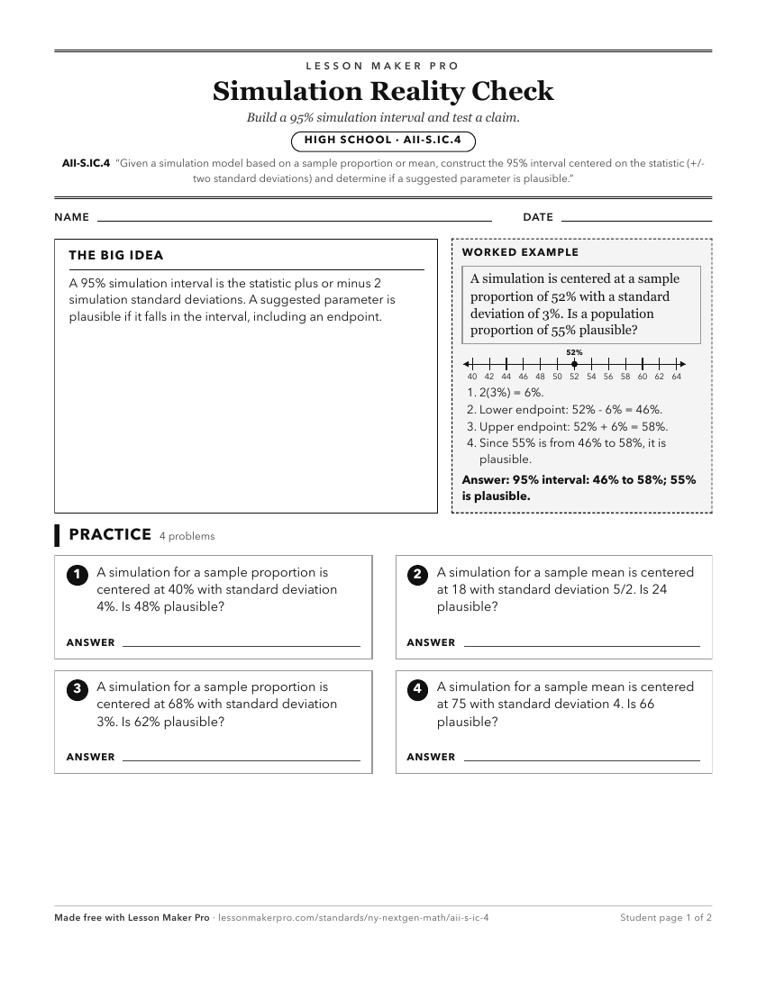 Preview of the AII-S.IC.4 printable worksheet