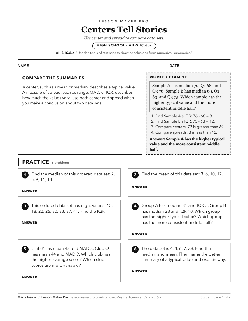 Preview of the AII-S.IC.6.a printable worksheet