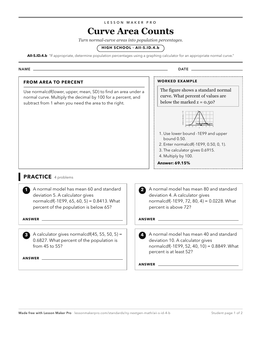Preview of the AII-S.ID.4.b printable worksheet