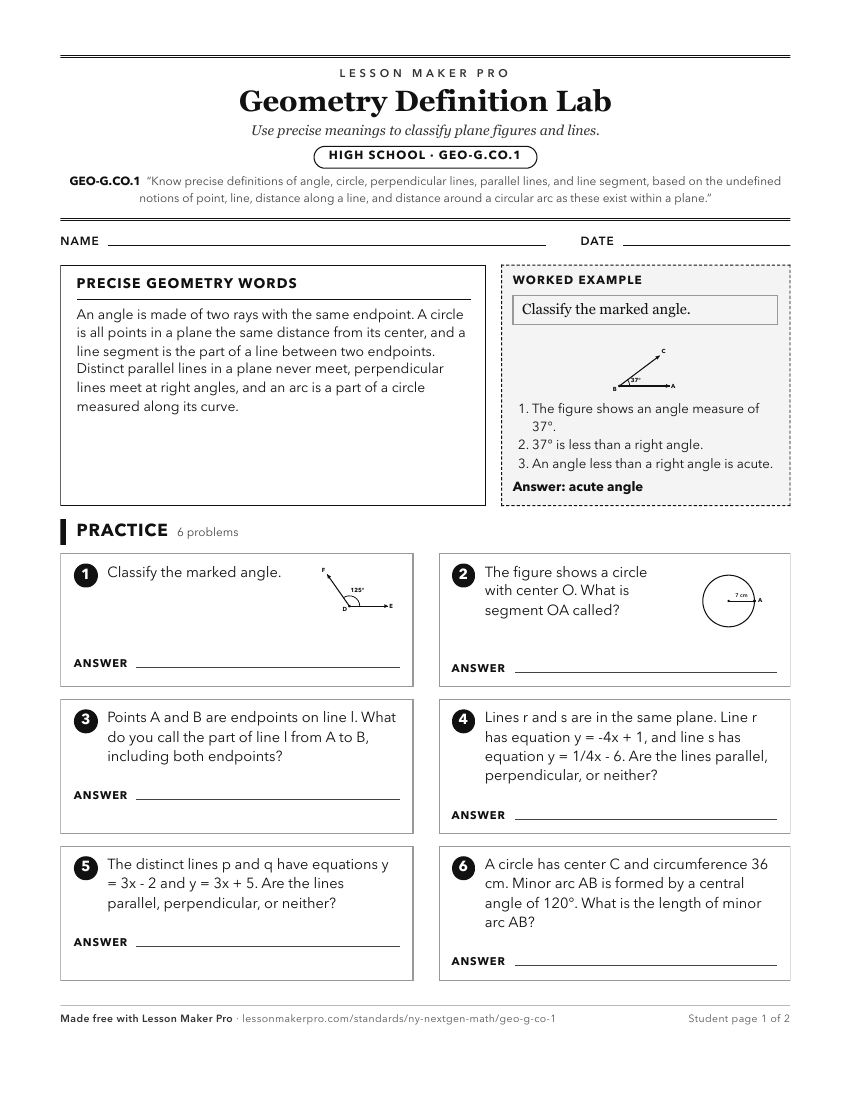 Preview of the GEO-G.CO.1 printable worksheet