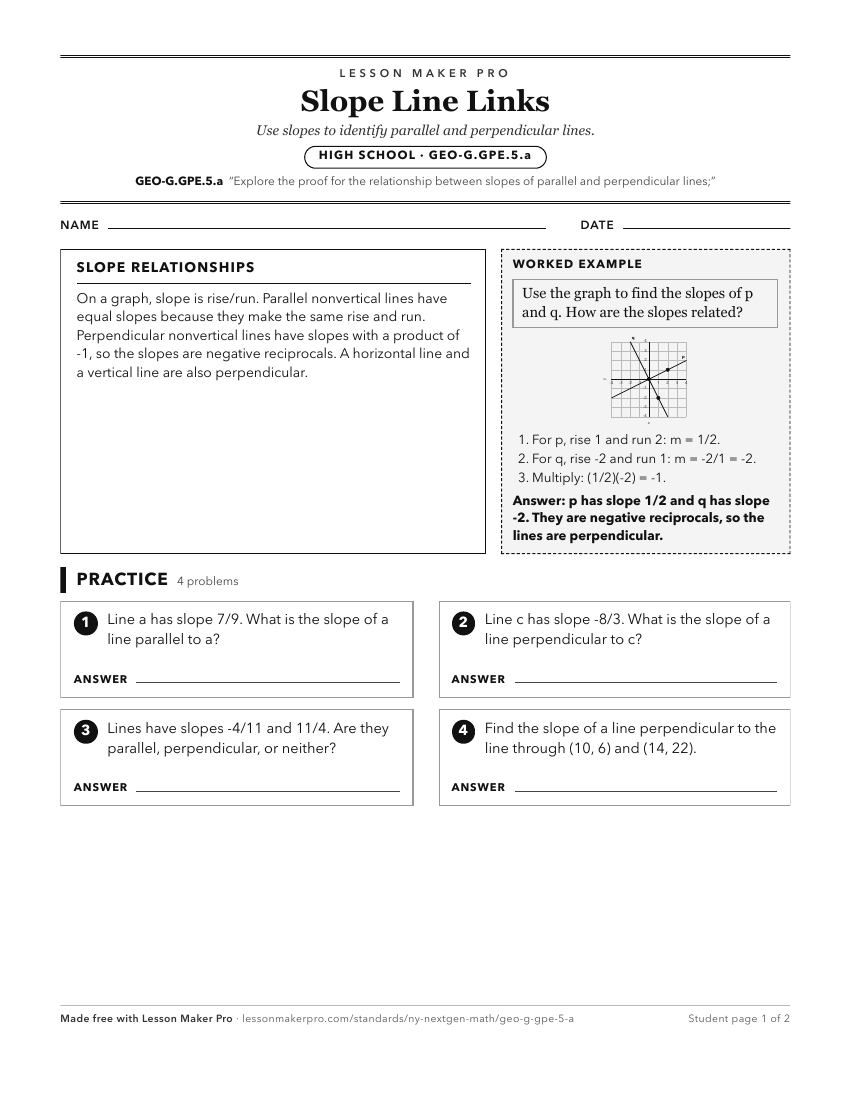 Preview of the GEO-G.GPE.5.a printable worksheet