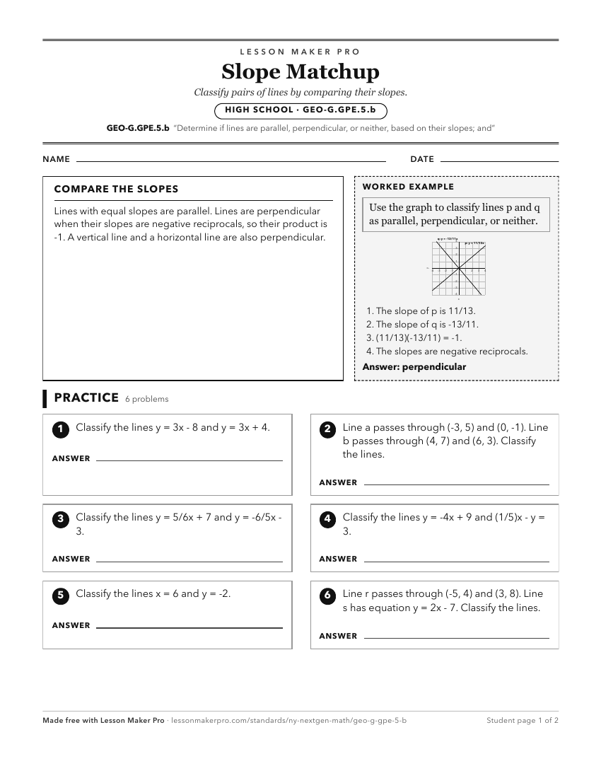 Preview of the GEO-G.GPE.5.b printable worksheet