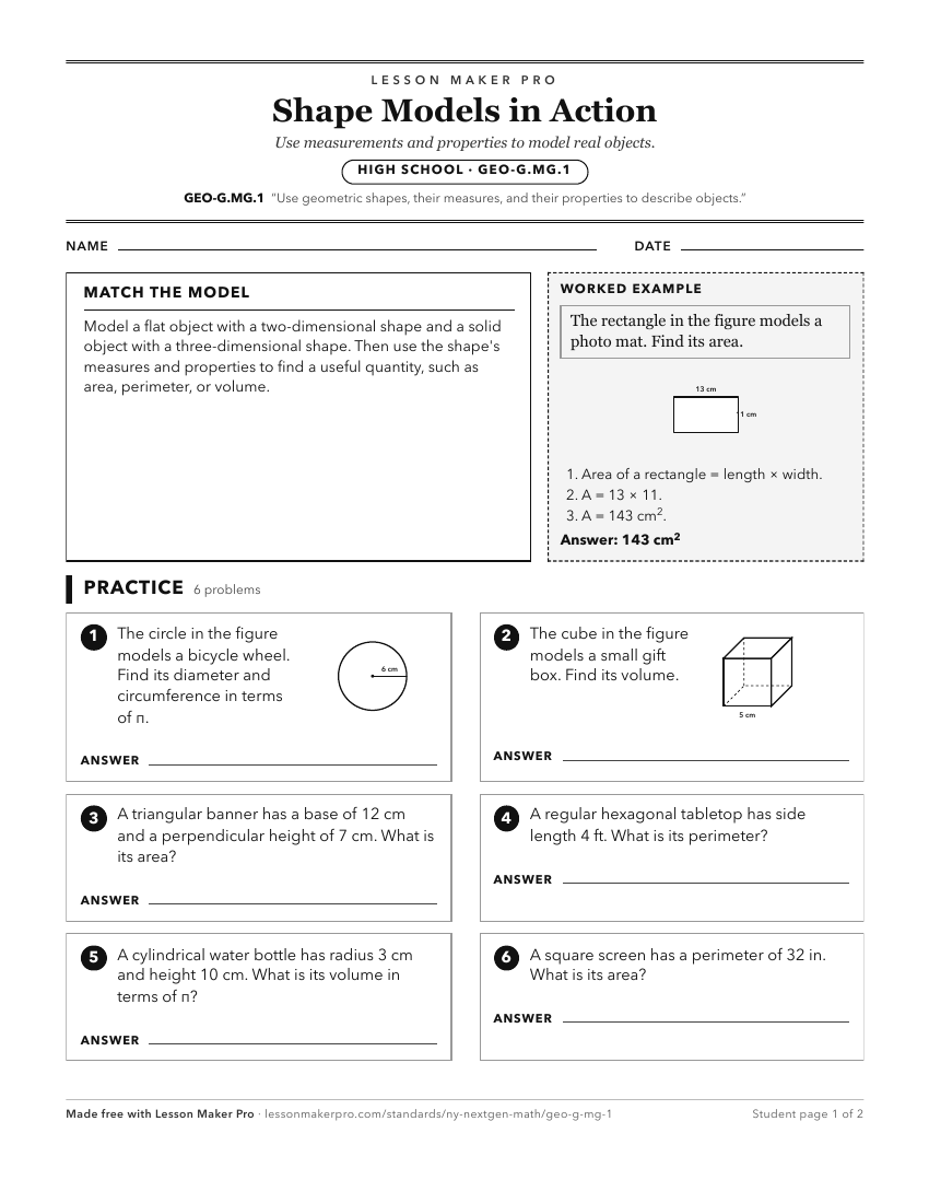 Preview of the GEO-G.MG.1 printable worksheet