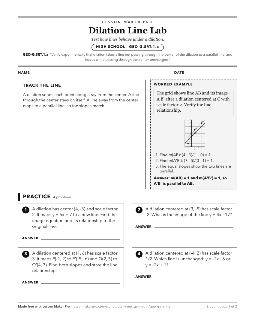 Preview of the GEO-G.SRT.1.a printable worksheet