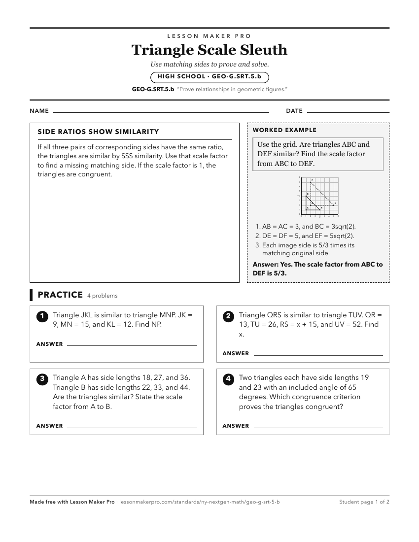 Preview of the GEO-G.SRT.5.b printable worksheet