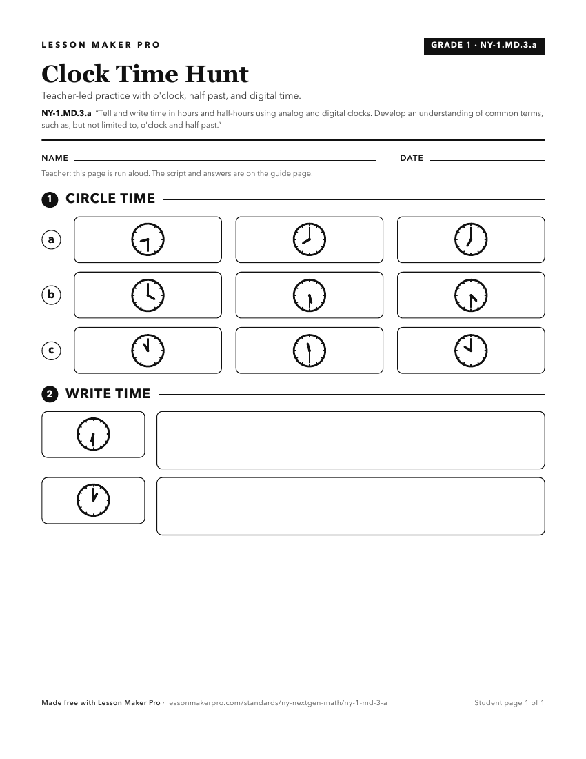 Preview of the NY-1.MD.3.a printable worksheet