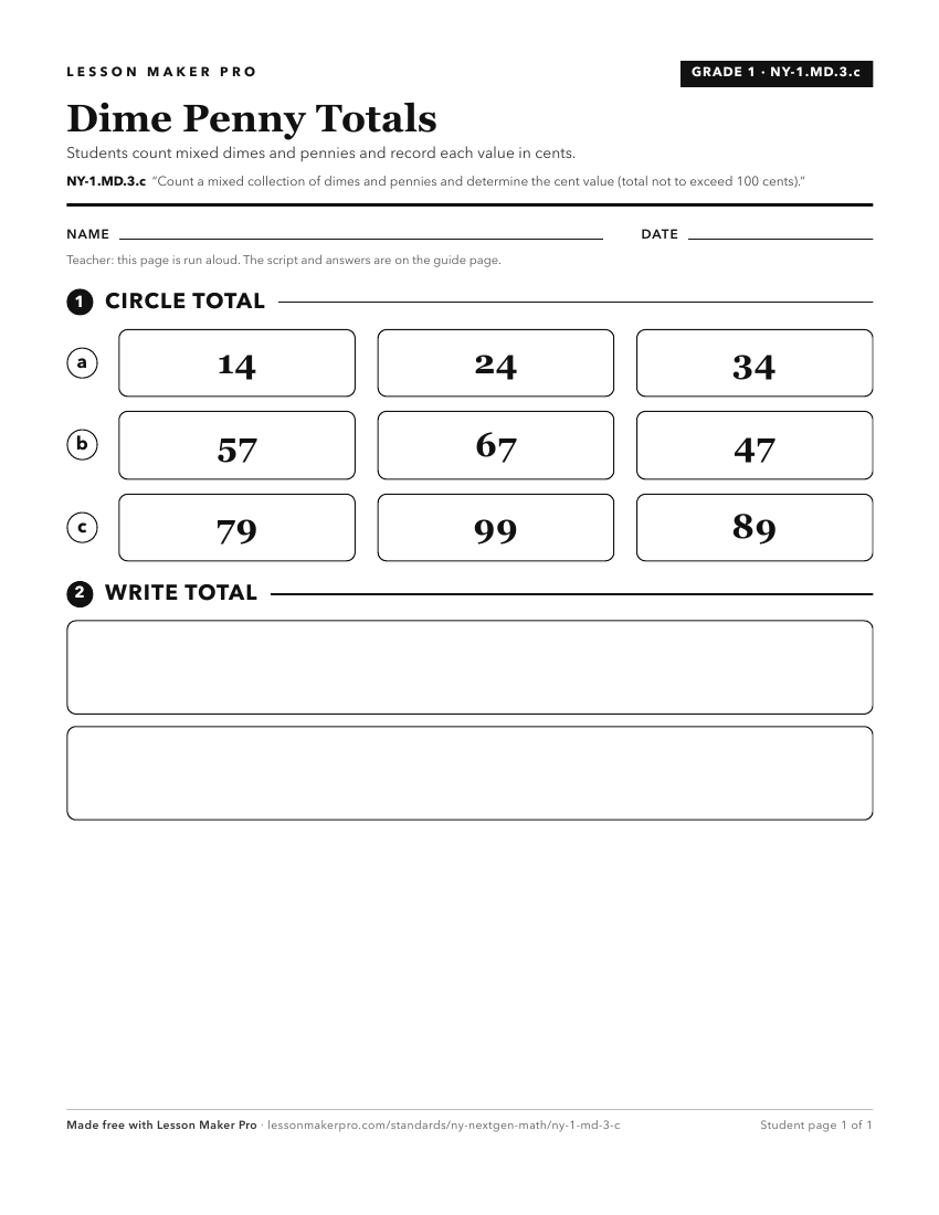 Preview of the NY-1.MD.3.c printable worksheet
