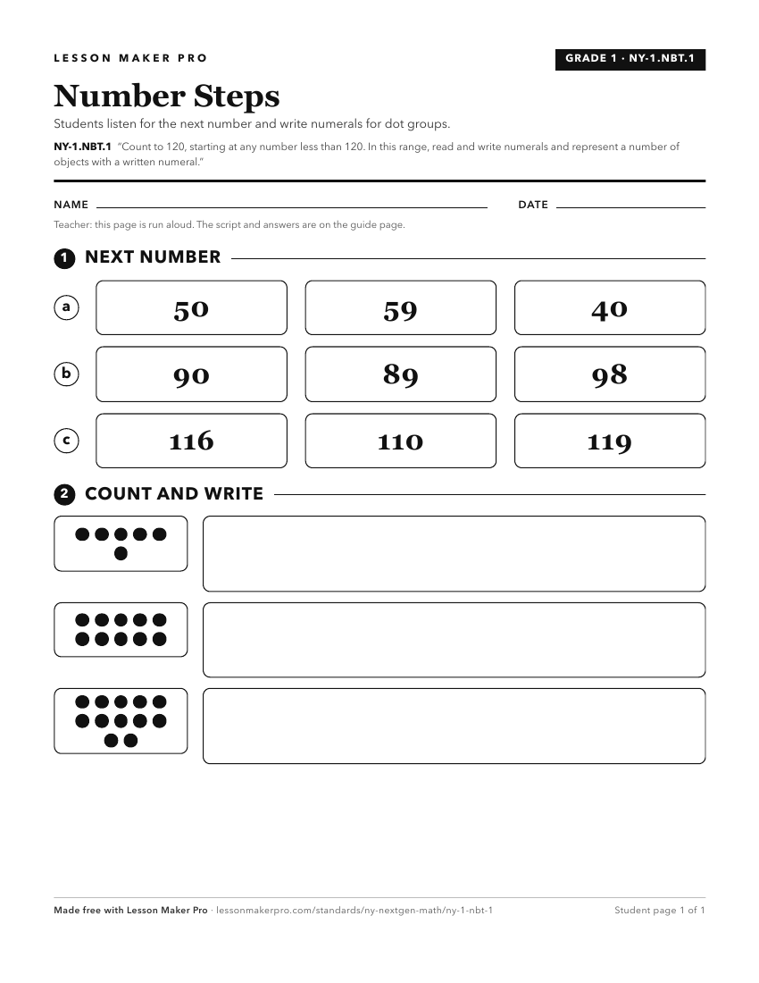 Preview of the NY-1.NBT.1 printable worksheet