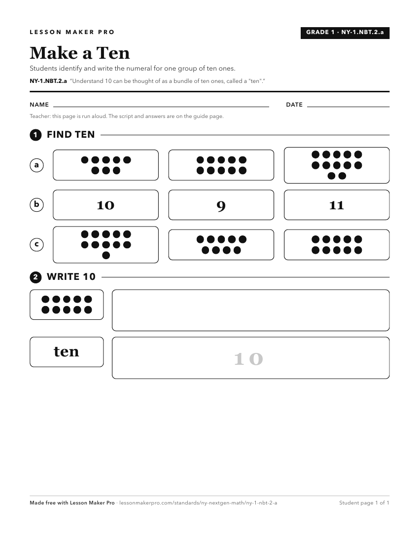 Preview of the NY-1.NBT.2.a printable worksheet