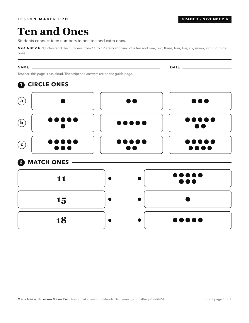Preview of the NY-1.NBT.2.b printable worksheet
