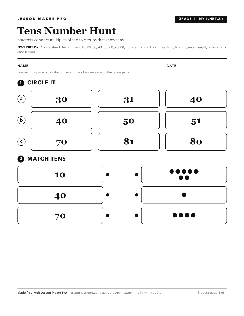 Preview of the NY-1.NBT.2.c printable worksheet