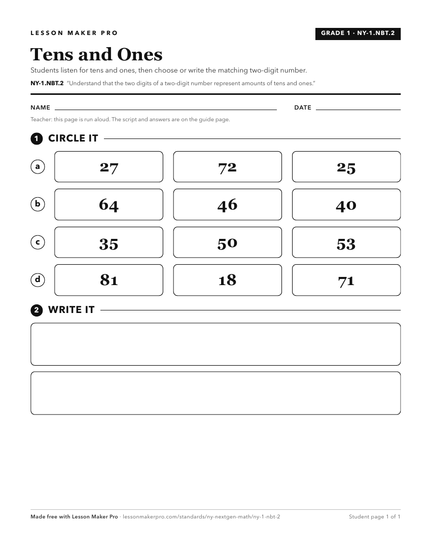 Preview of the NY-1.NBT.2 printable worksheet