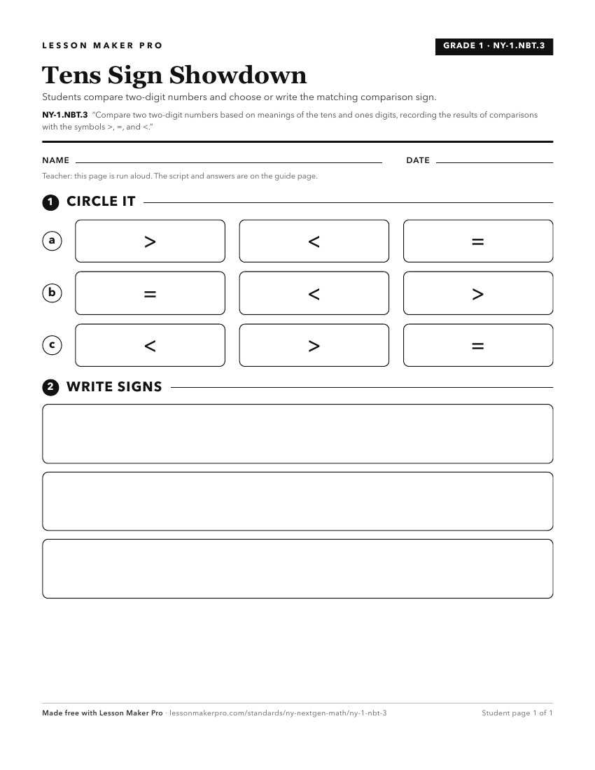 Preview of the NY-1.NBT.3 printable worksheet
