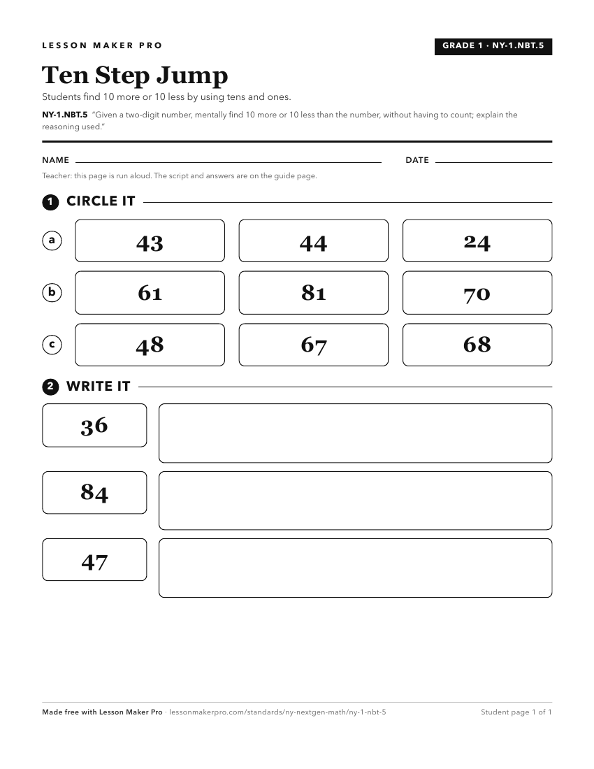 Preview of the NY-1.NBT.5 printable worksheet