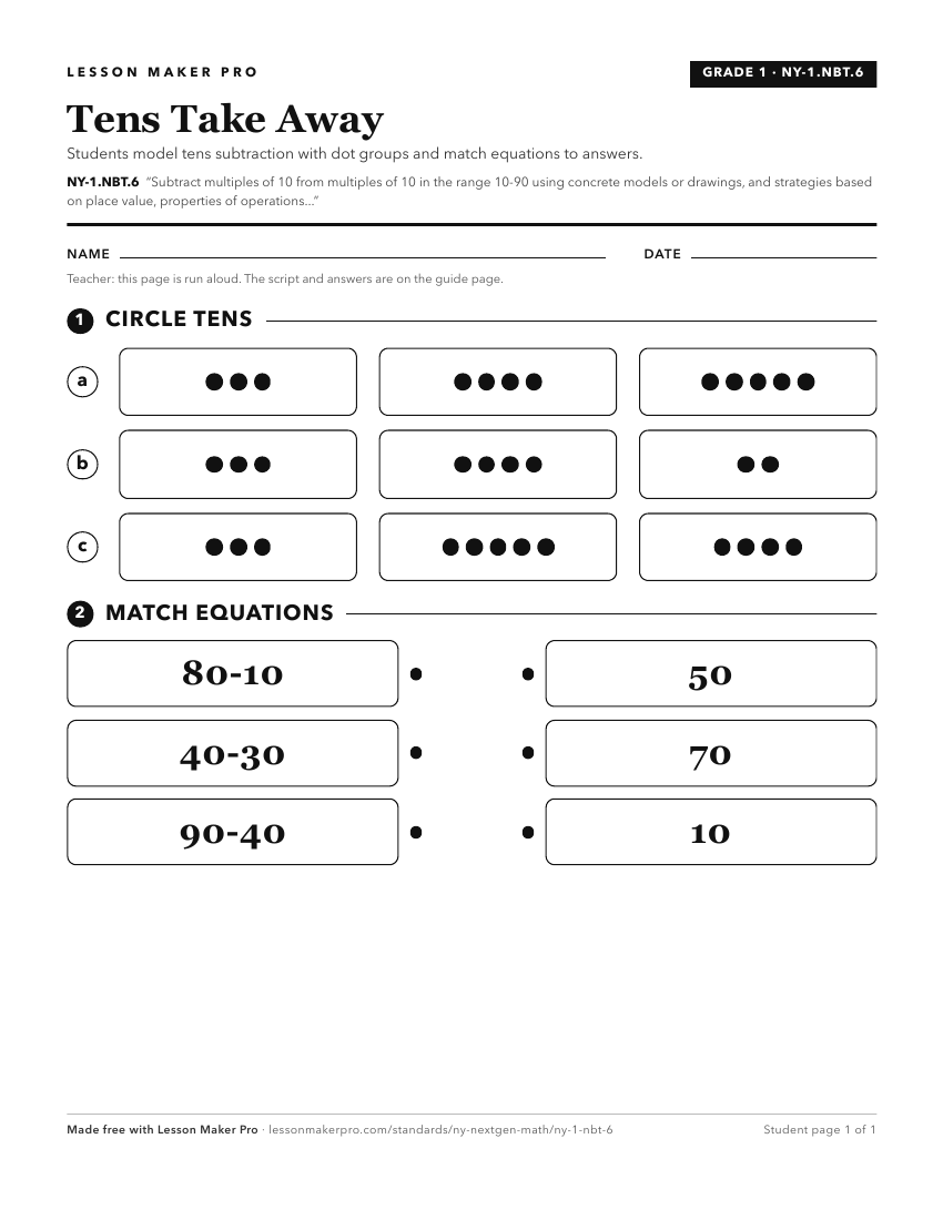 Preview of the NY-1.NBT.6 printable worksheet