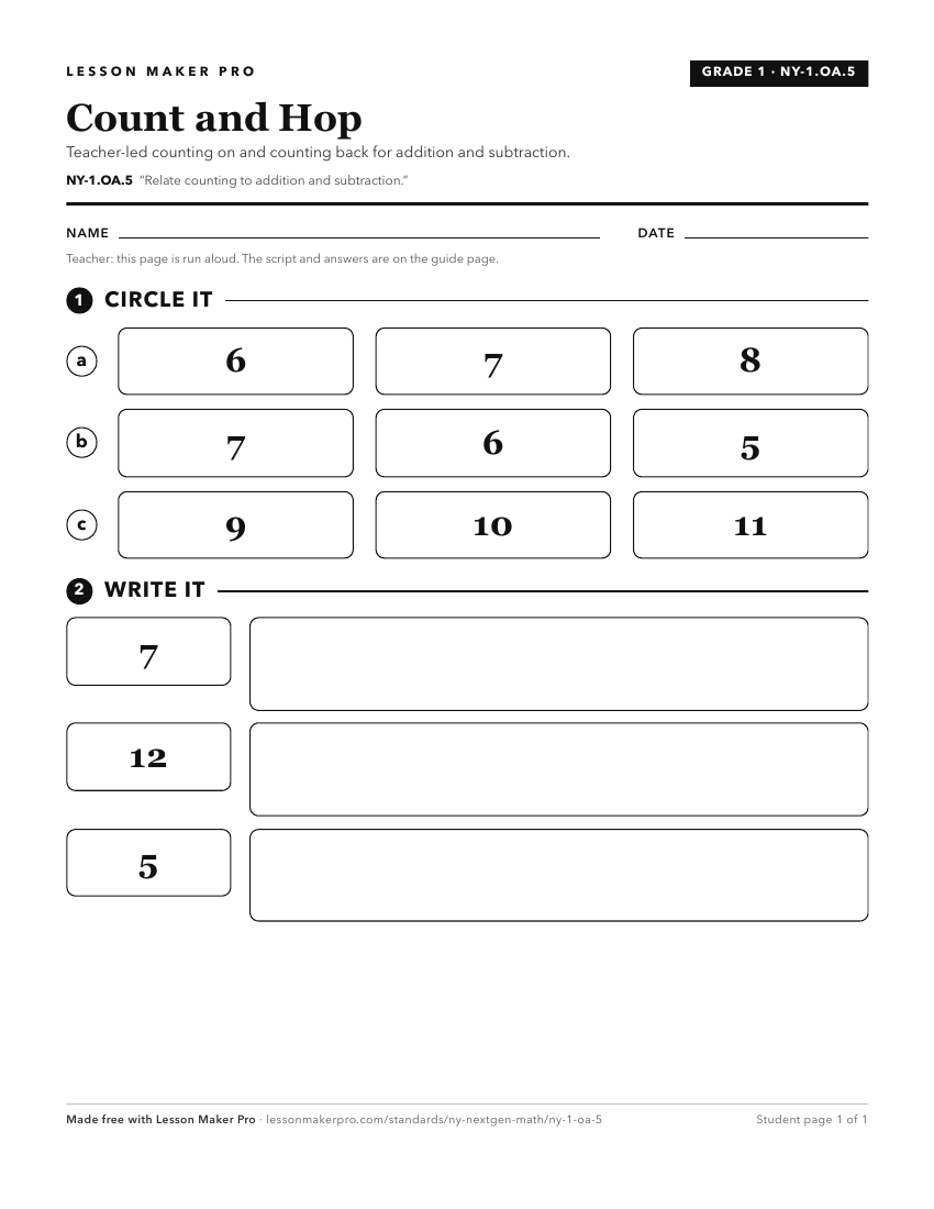 Preview of the NY-1.OA.5 printable worksheet