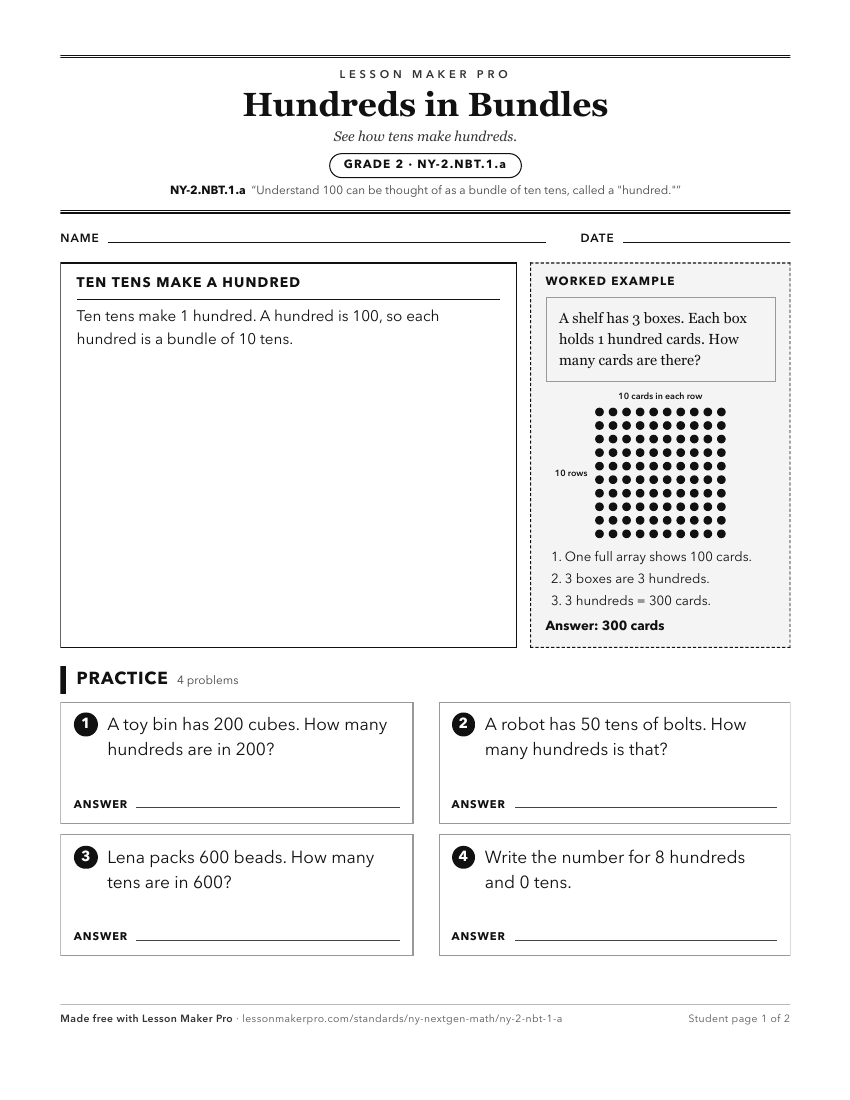 Preview of the NY-2.NBT.1.a printable worksheet