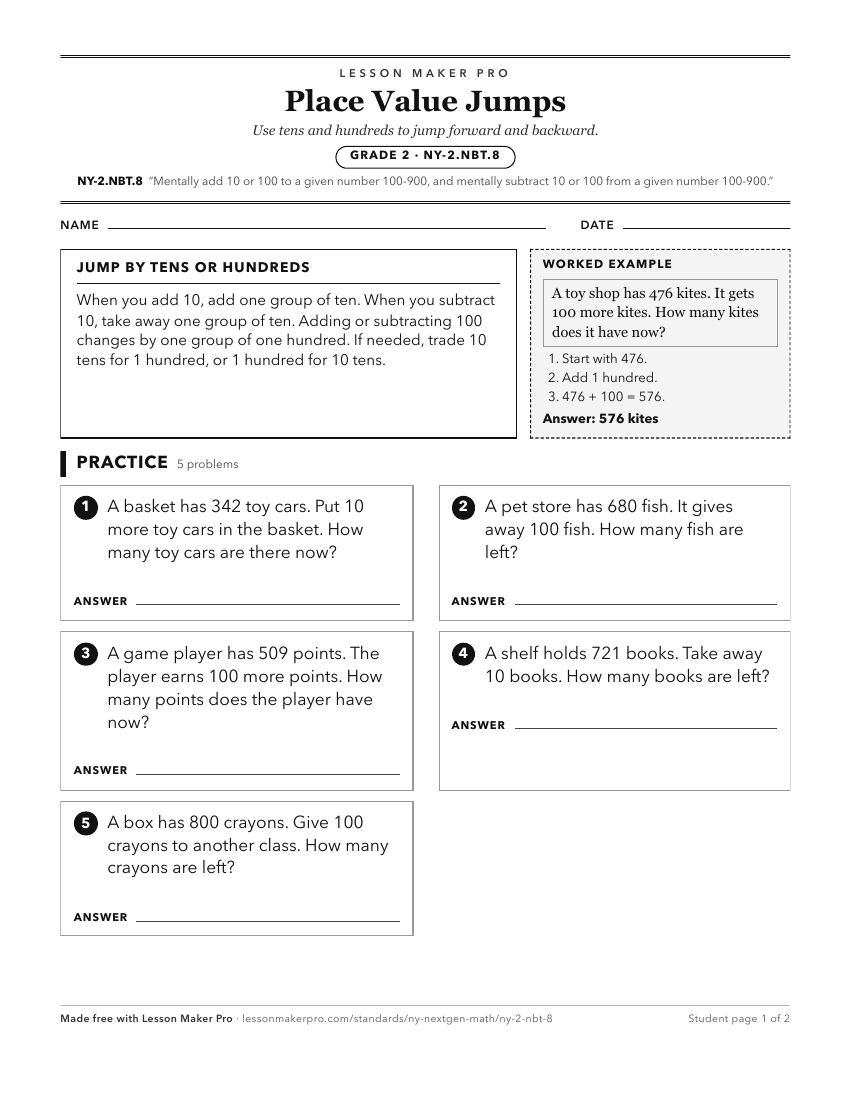 Preview of the NY-2.NBT.8 printable worksheet