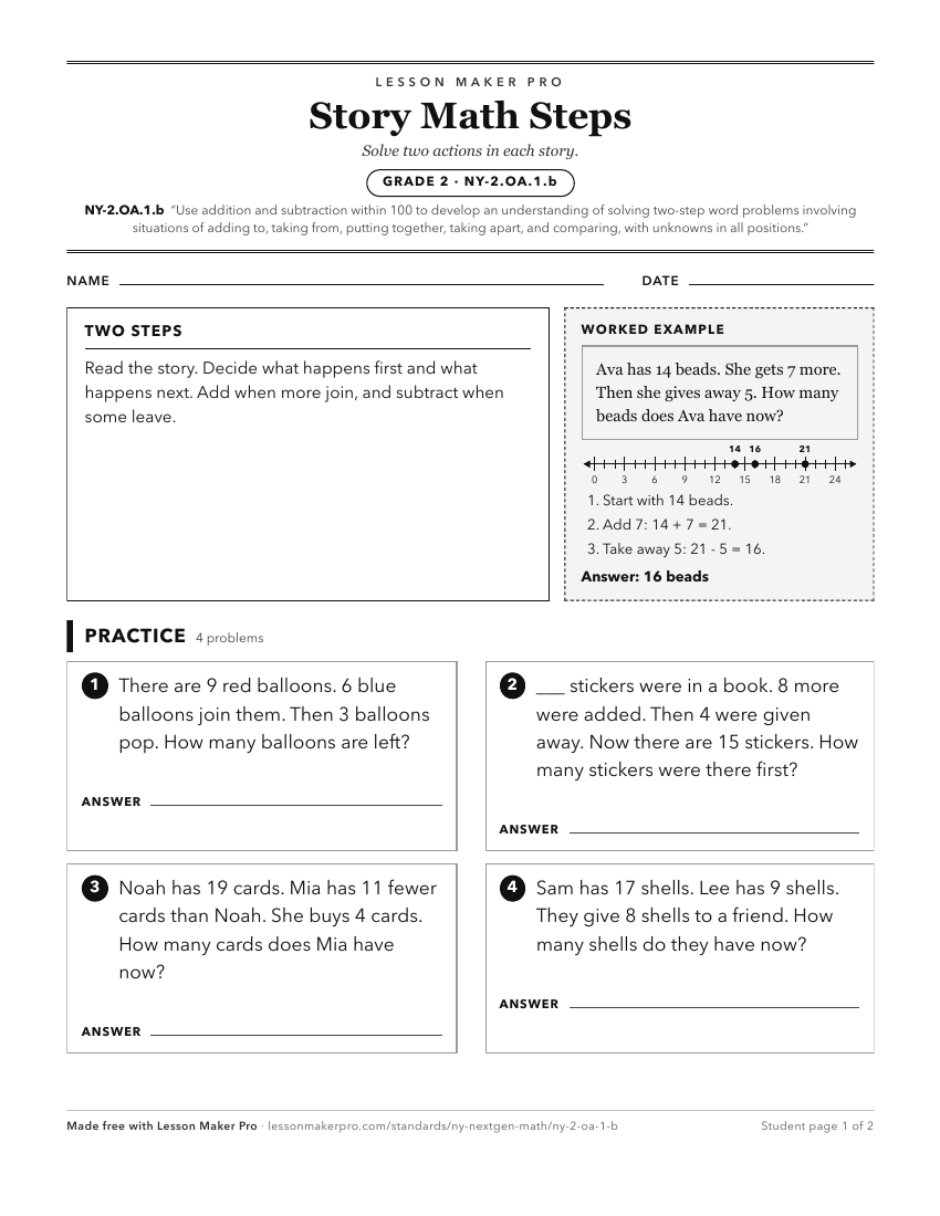 Preview of the NY-2.OA.1.b printable worksheet