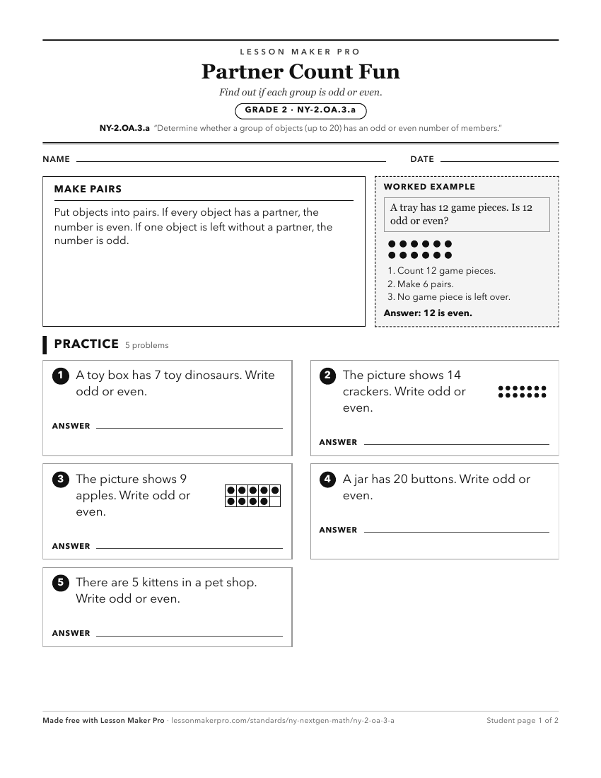 Preview of the NY-2.OA.3.a printable worksheet