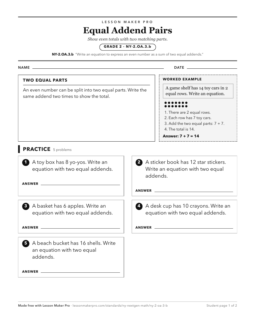 Preview of the NY-2.OA.3.b printable worksheet