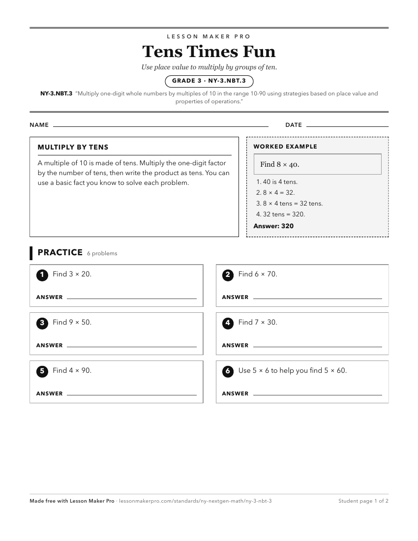 Preview of the NY-3.NBT.3 printable worksheet