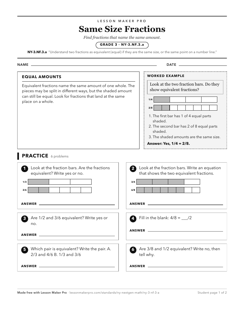 Preview of the NY-3.NF.3.a printable worksheet