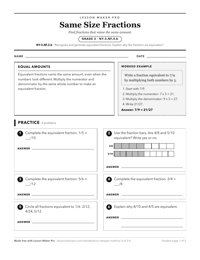Preview of the NY-3.NF.3.b printable worksheet