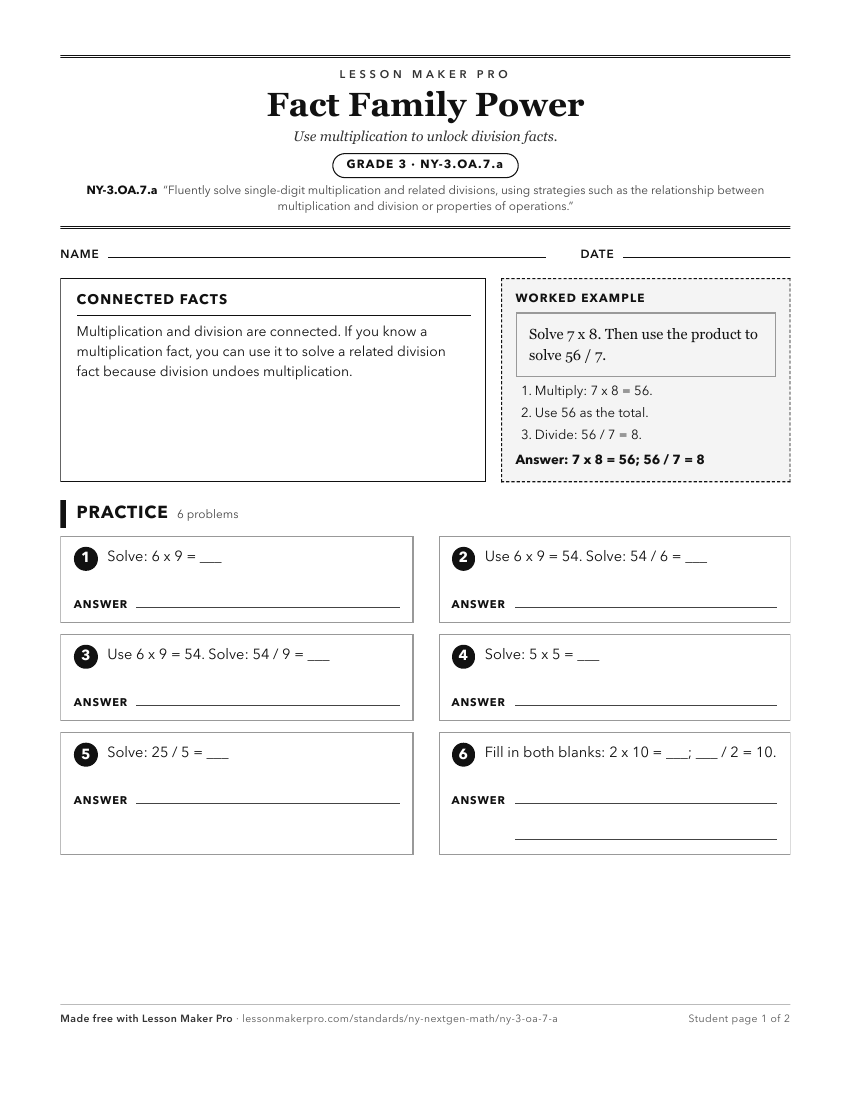 Preview of the NY-3.OA.7.a printable worksheet