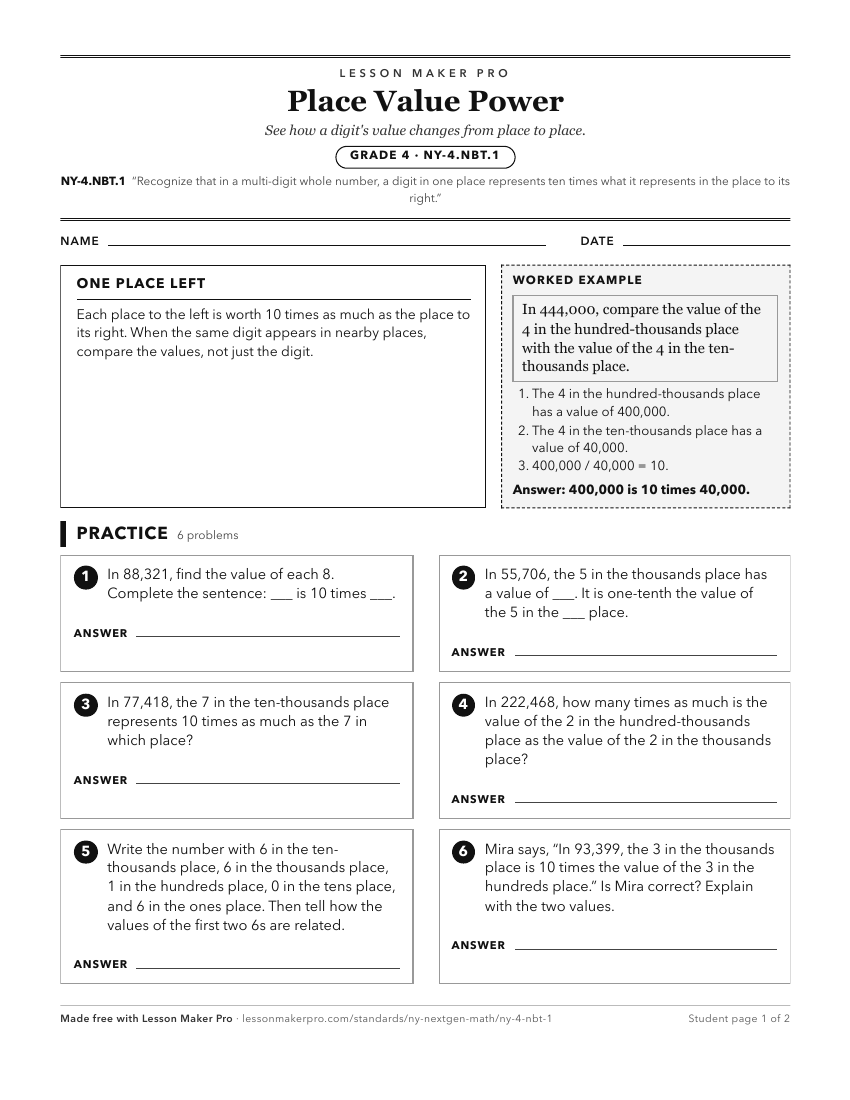 Preview of the NY-4.NBT.1 printable worksheet