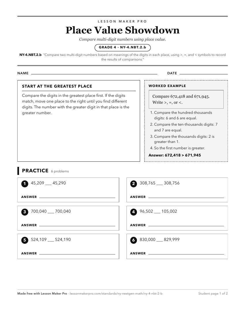 Preview of the NY-4.NBT.2.b printable worksheet