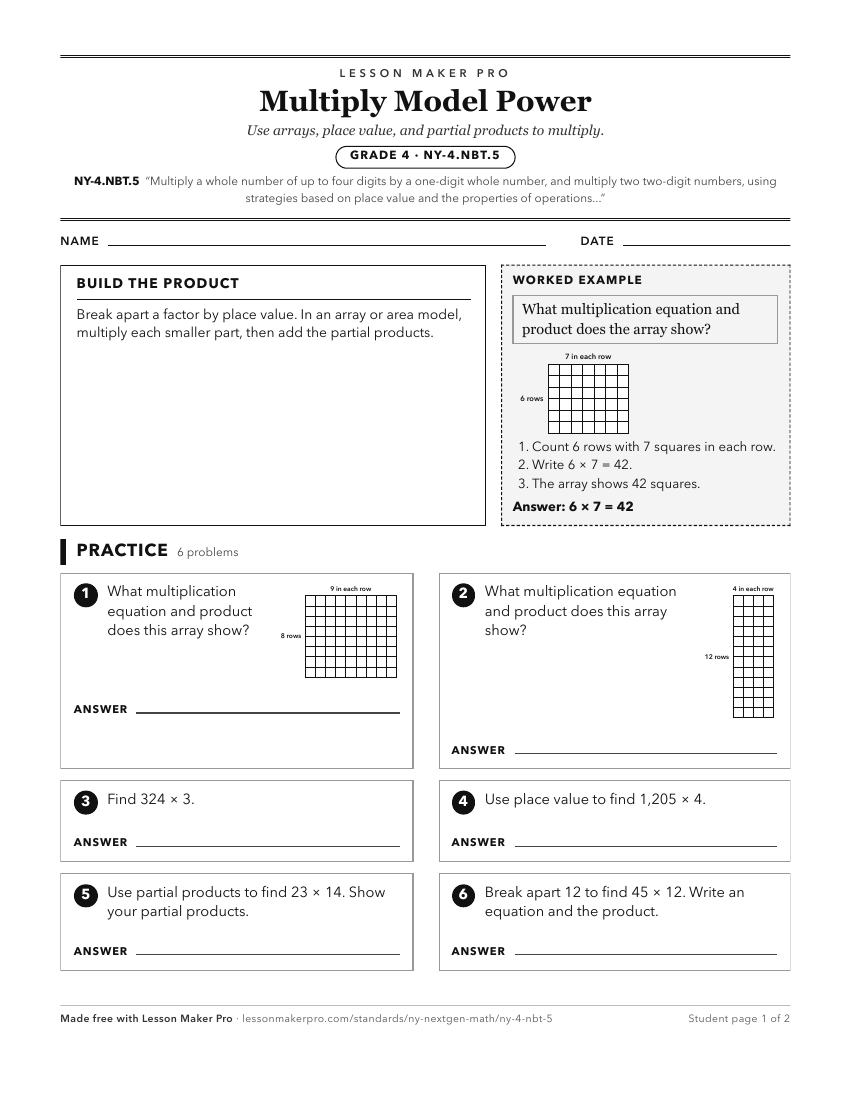 Preview of the NY-4.NBT.5 printable worksheet