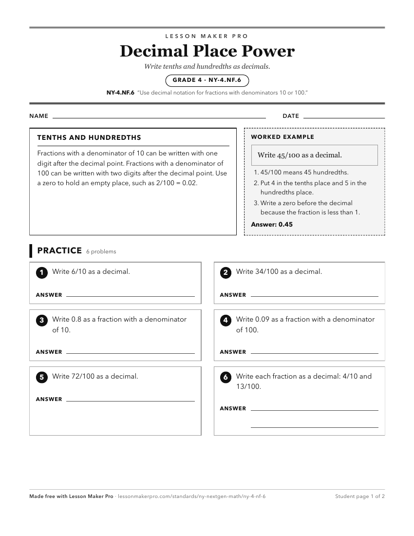 Preview of the NY-4.NF.6 printable worksheet