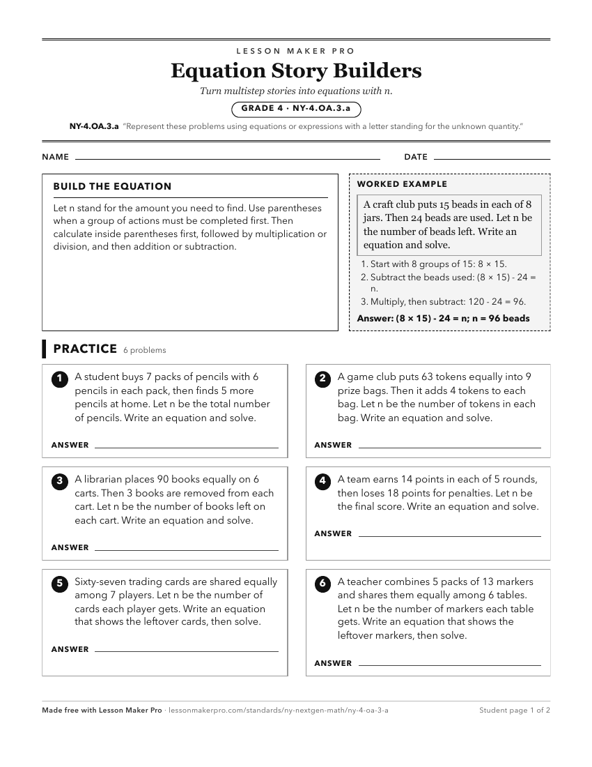 Preview of the NY-4.OA.3.a printable worksheet