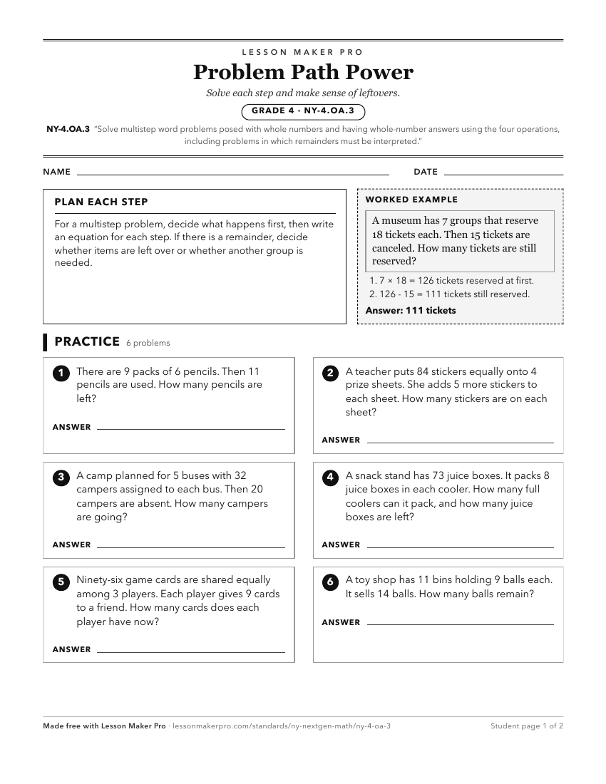 Preview of the NY-4.OA.3 printable worksheet