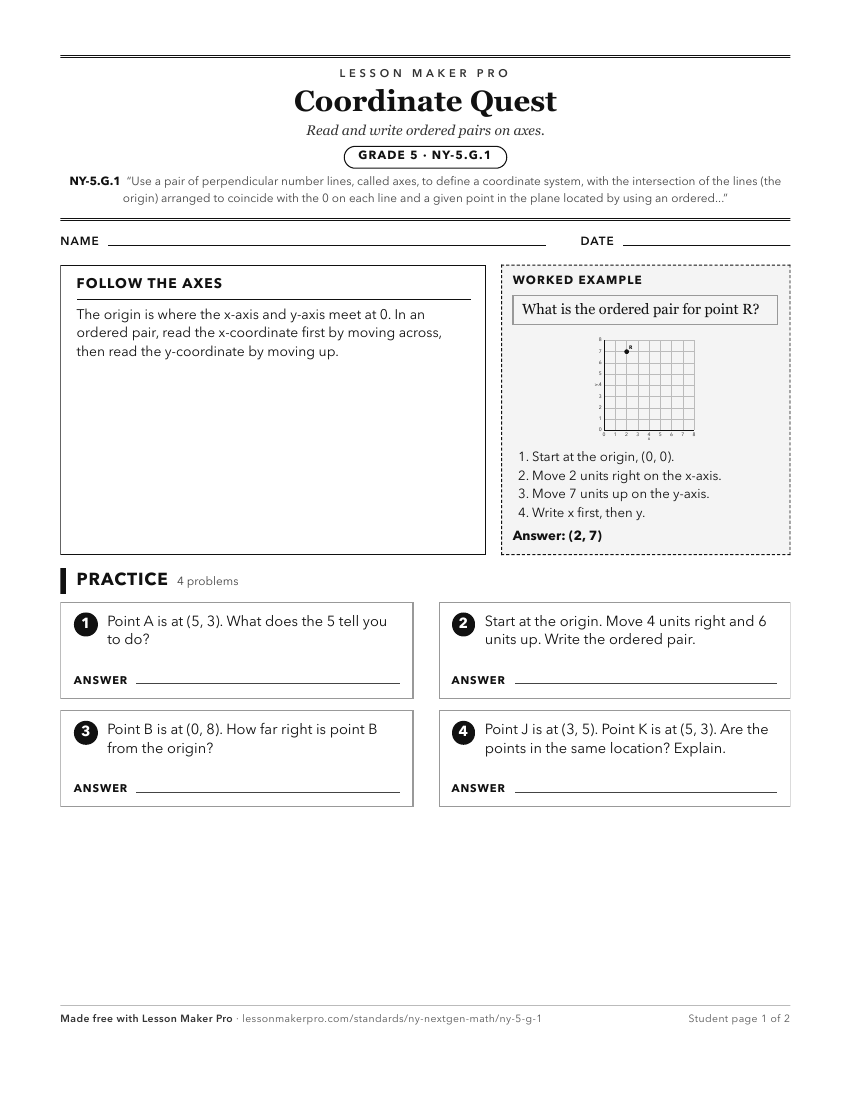 Preview of the NY-5.G.1 printable worksheet
