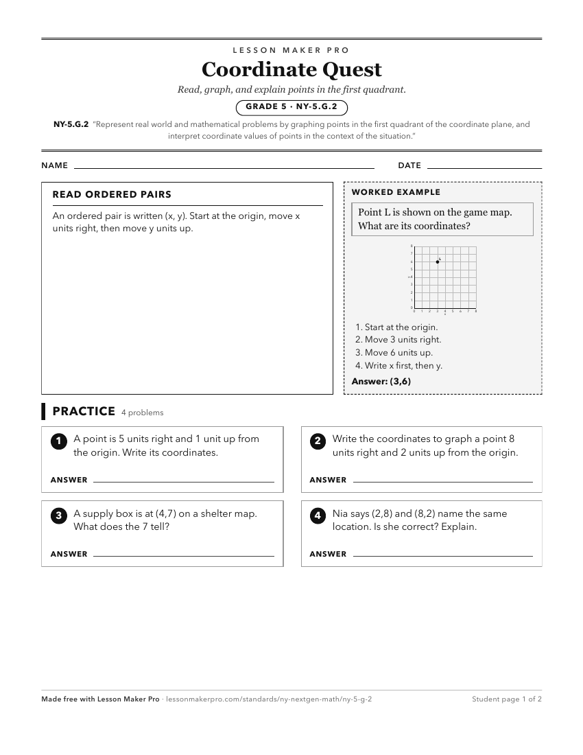 Preview of the NY-5.G.2 printable worksheet