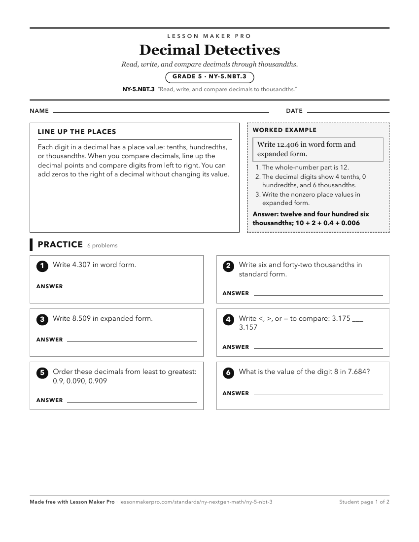 Preview of the NY-5.NBT.3 printable worksheet