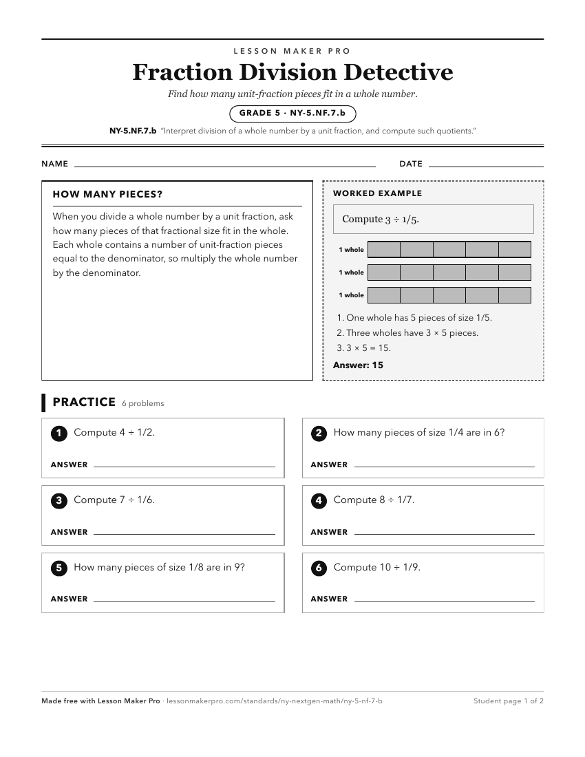 Preview of the NY-5.NF.7.b printable worksheet