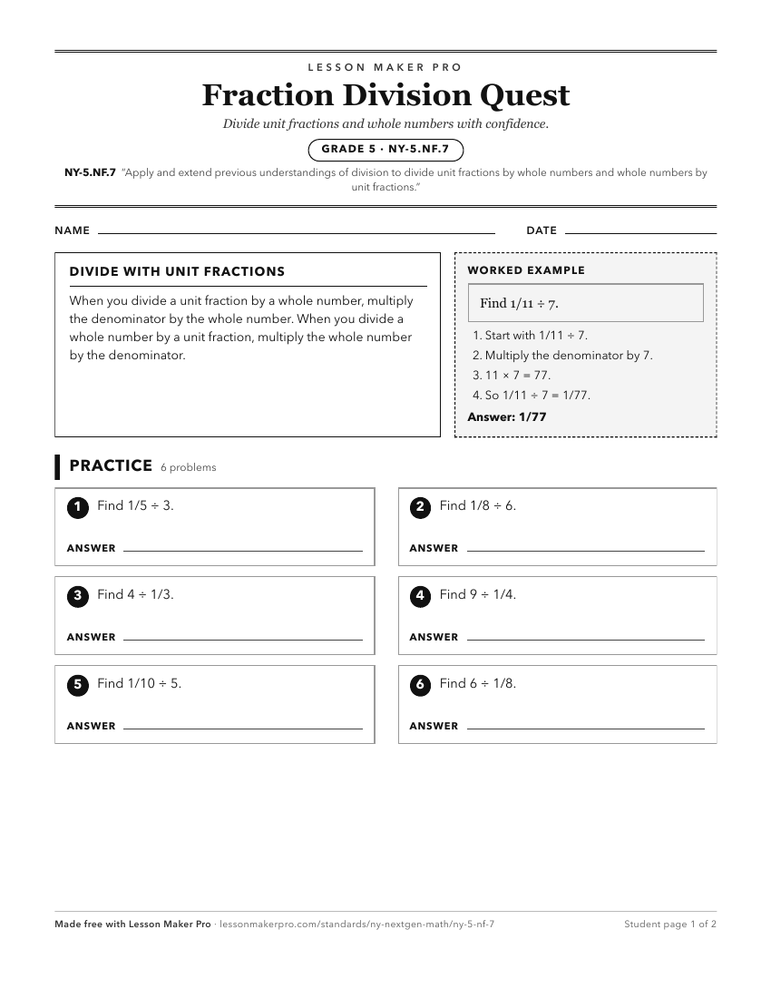 Preview of the NY-5.NF.7 printable worksheet