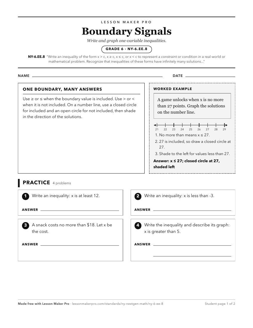 Preview of the NY-6.EE.8 printable worksheet