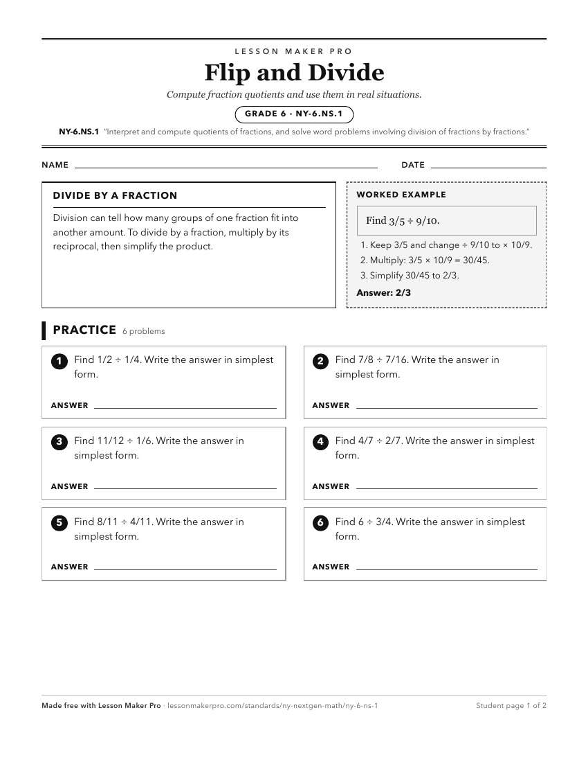 Preview of the NY-6.NS.1 printable worksheet
