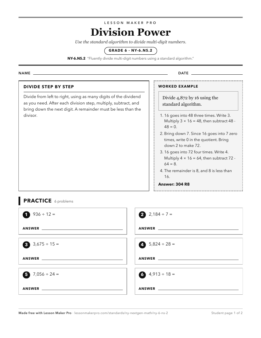 Preview of the NY-6.NS.2 printable worksheet