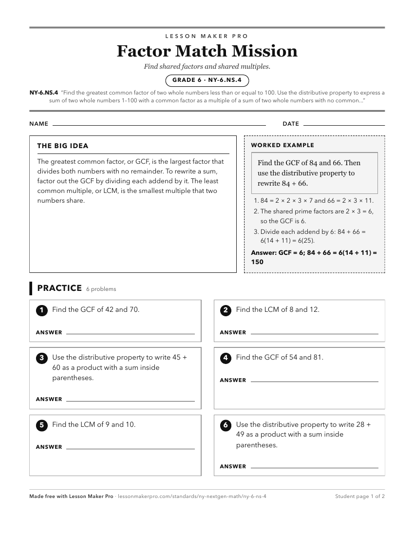 Preview of the NY-6.NS.4 printable worksheet