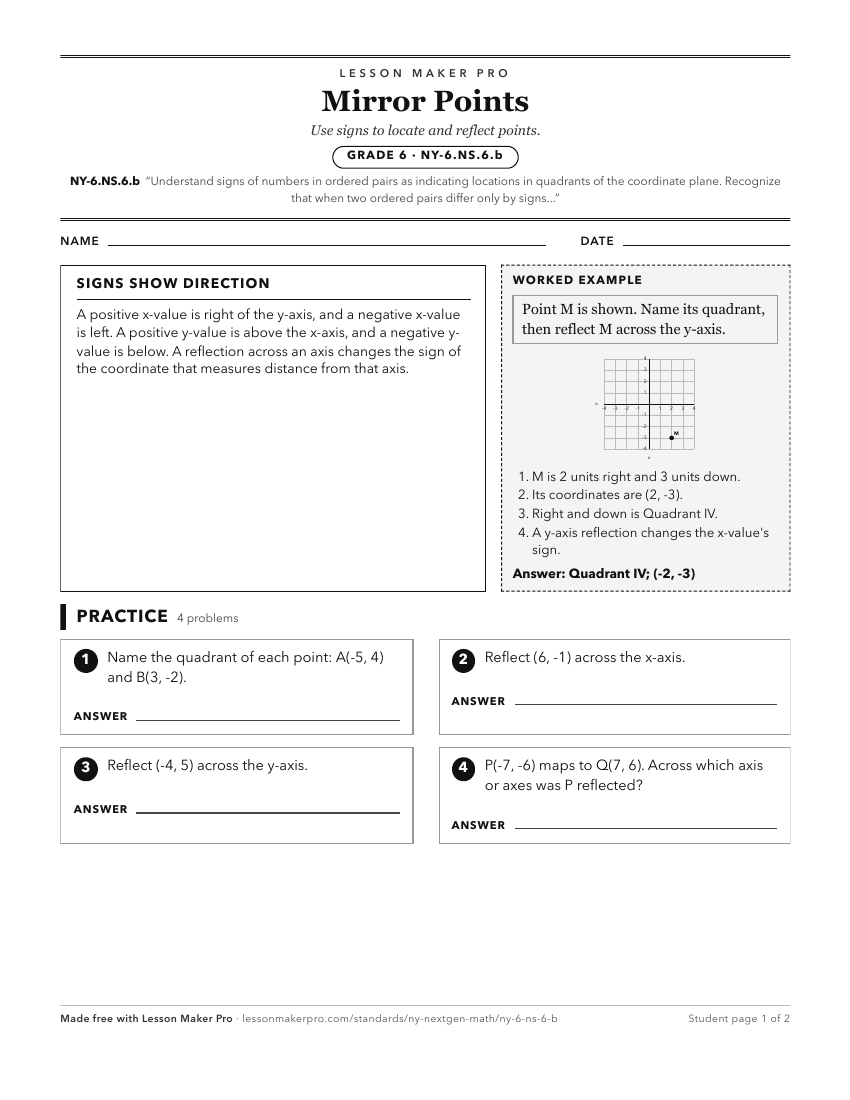 Preview of the NY-6.NS.6.b printable worksheet