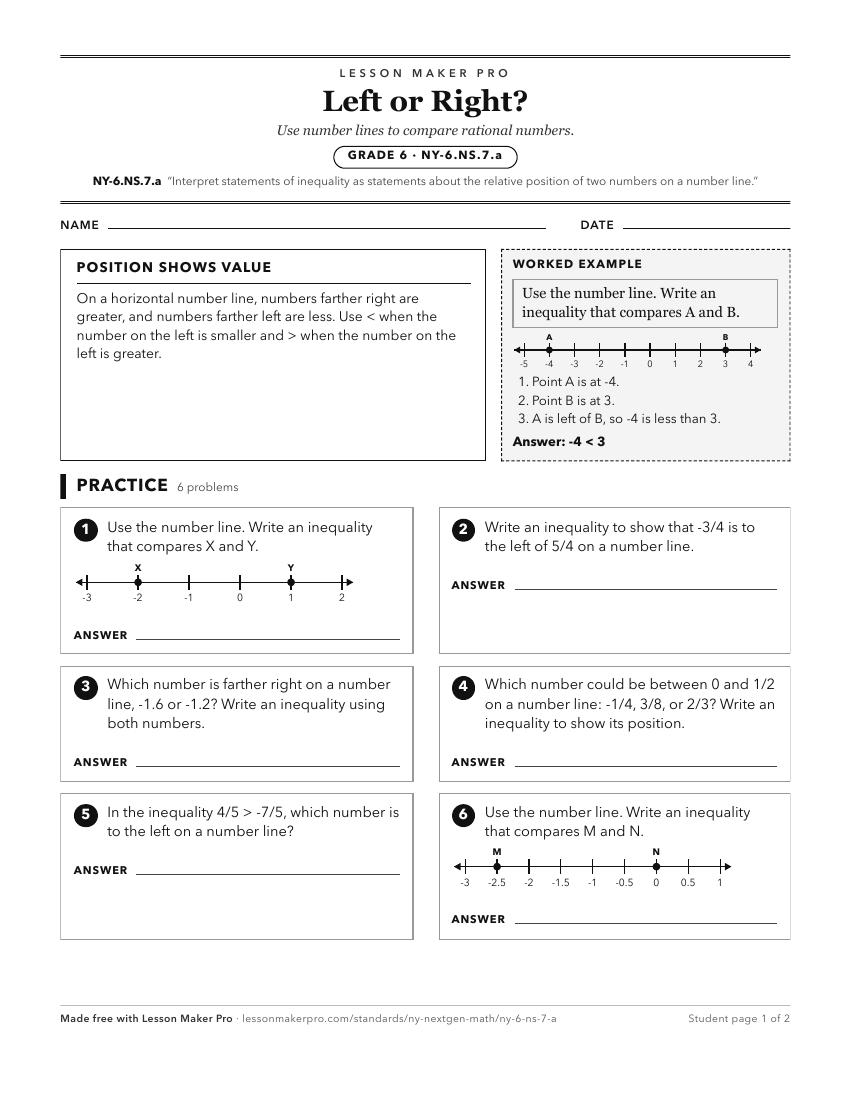 Preview of the NY-6.NS.7.a printable worksheet