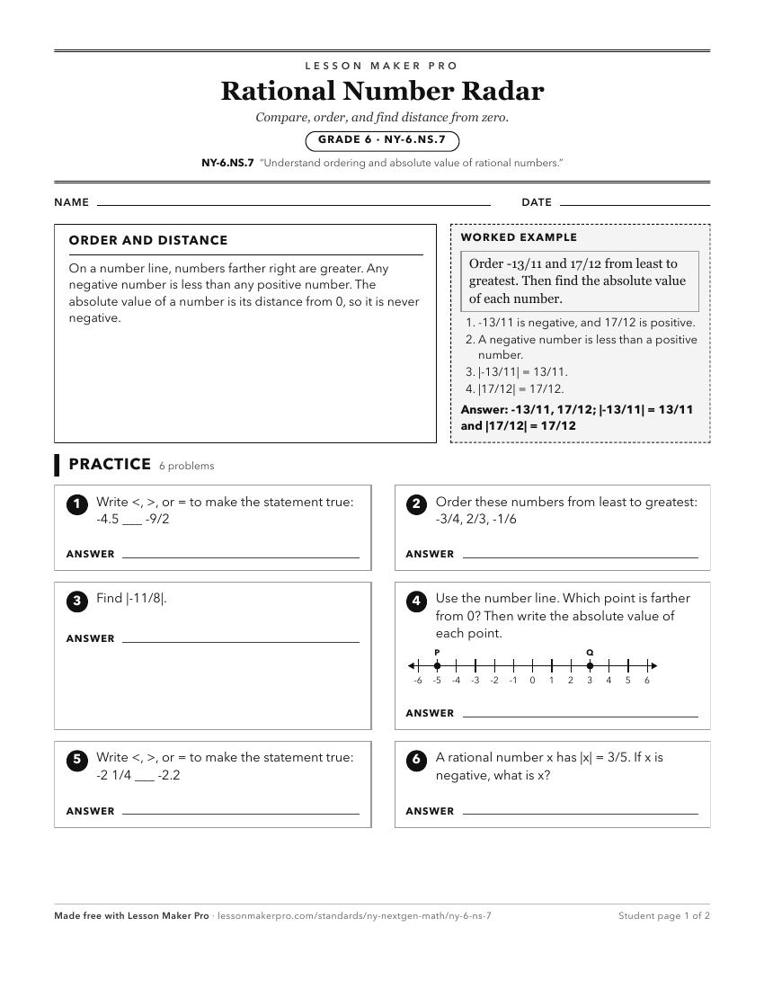 Preview of the NY-6.NS.7 printable worksheet