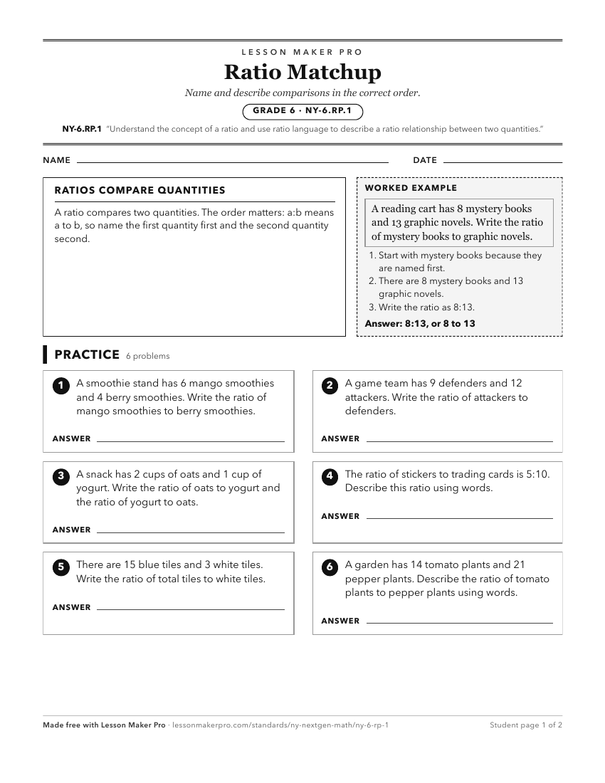 Preview of the NY-6.RP.1 printable worksheet
