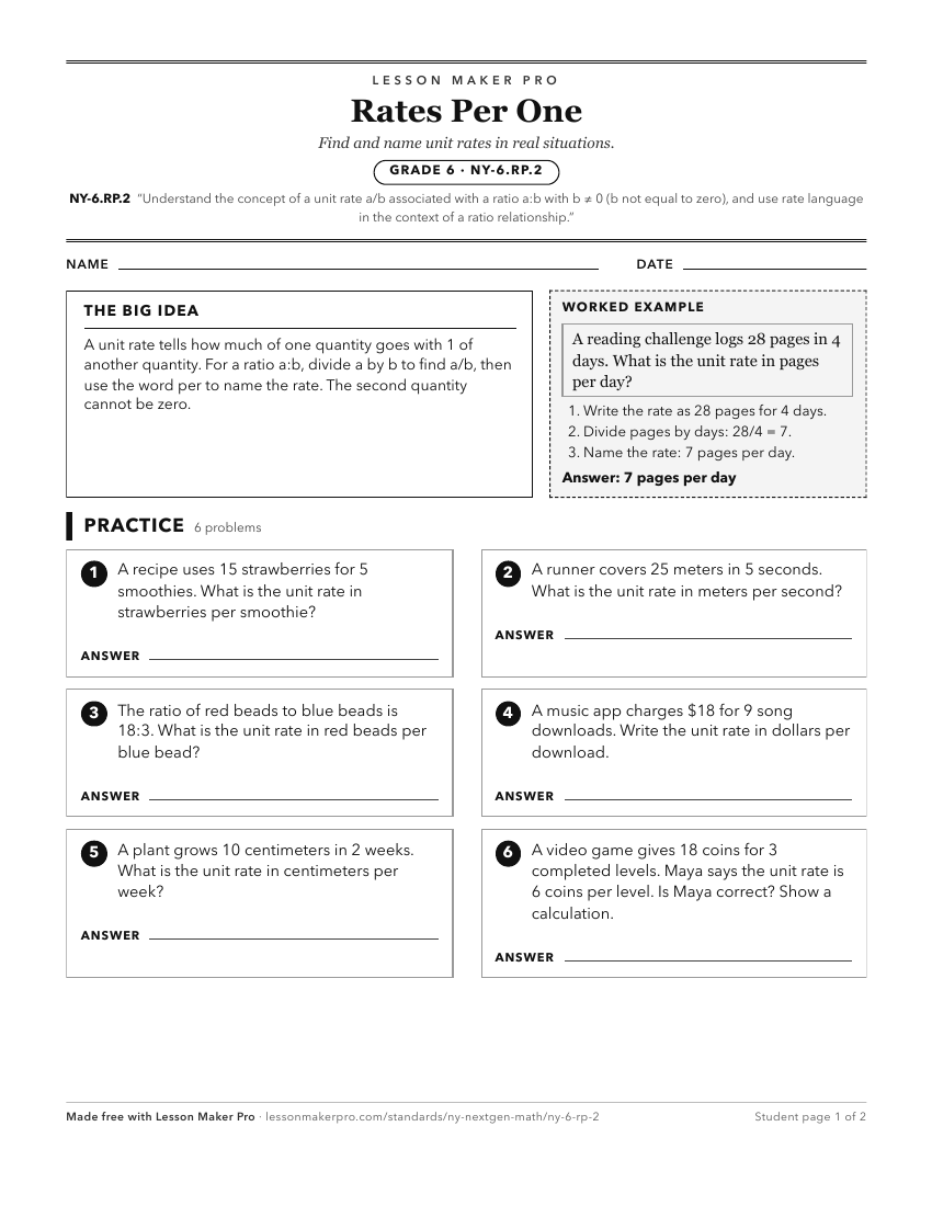 Preview of the NY-6.RP.2 printable worksheet