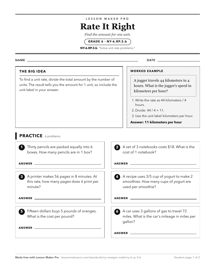 Preview of the NY-6.RP.3.b printable worksheet